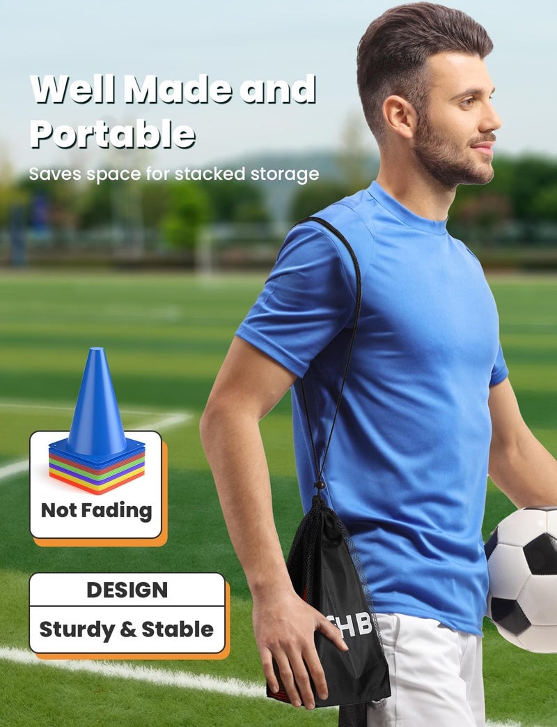 GHB Soccer Cones 7" 9" of 12 24 Pack Disc Soccer Sport Cones Training Field Marker Agility Cones for Basketball, Coaching, Practice Equipment Includes Drills Guide - Image 2